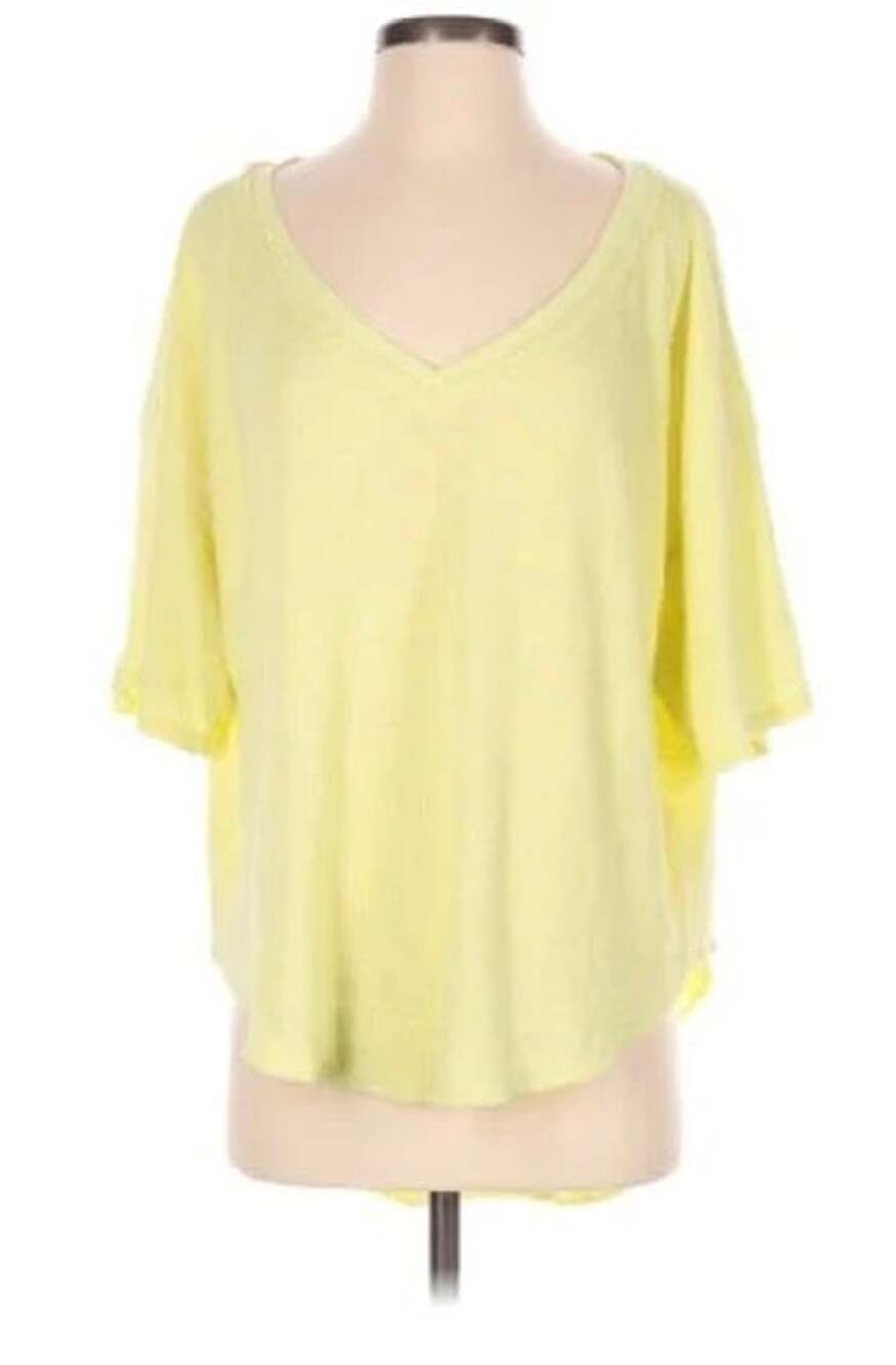 We The Free Free People Summer Daydream Short Sleeve V-Neck Yellow Tee Shirt